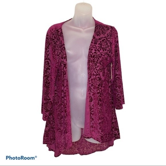 Espresso Purple Velvet Floral Open Cardigan Size M - Picture 1 of 5